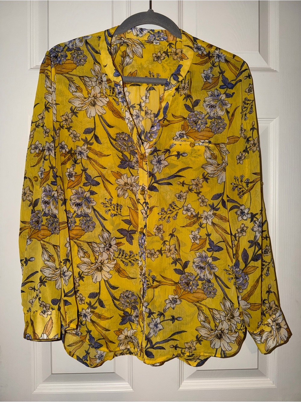 Kut from the Kloth Yellow Floral Button-Up Blouse